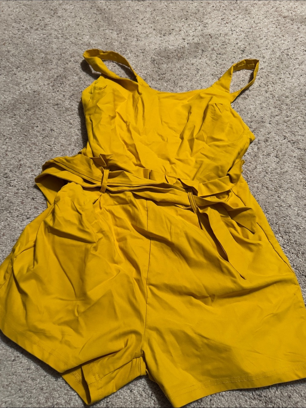 SHEIN Yellow Sleeveless Belted Romper
